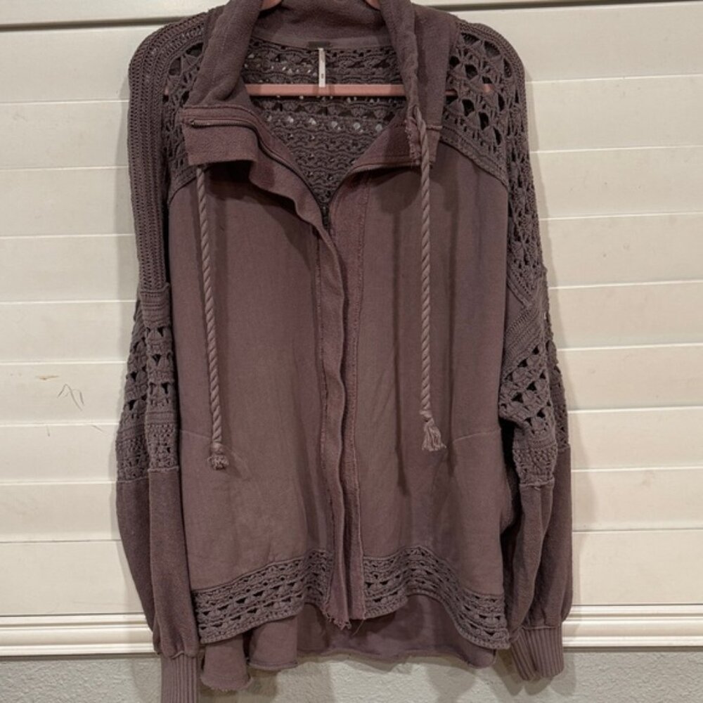 Free People Taupe Crochet Knit Sweater